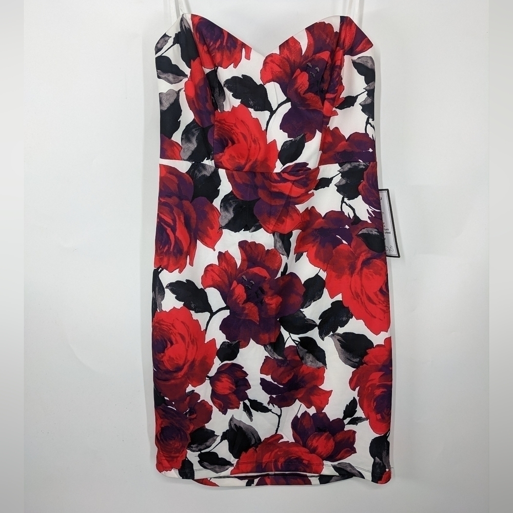 NWT B. DARLIN' Floral Rose Print Strapless Cocktail Dress